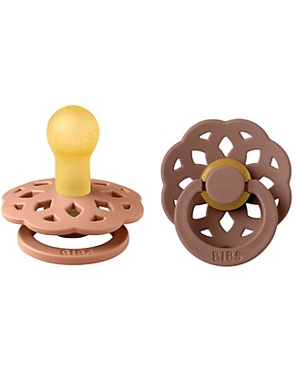 Bibs Set of 2 Boheme Pacifiers - Peach&Woodchuck - Soft Natural Rubber Nipple - BPA & PVC Free Dummies & Soothers