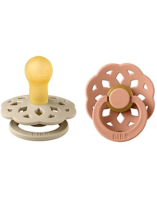 Bibs Set of 2 Boheme Pacifiers - Vanilla&Peach - Soft Natural Rubber Nipple - BPA & PVC Free Dummies & Soothers