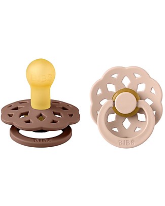 Bibs Set of 2 Boheme Pacifiers - Woodchuck&Blush - Soft Natural Rubber Nipple - BPA & PVC Free Dummies & Soothers