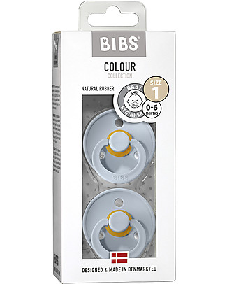 Bibs Set of 2 Colour Pacifiers - Baby Blue - Natural Rubber Teat - Made in Denmark - with Light Round Shield - BPA & PVC Free Dummies & Soothers