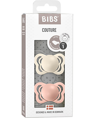 Bibs Set of 2 Couture Pacifiers - Ivory & Blush - Natural Rubber - BPA & PVC Free - Made in Denmark Dummies & Soothers