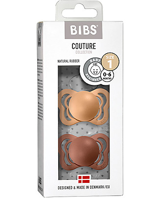 Bibs Set of 2 Couture - Peach & Woodchuck - Natural Latex - BPA & PVC free - Made in Denmark Dummies & Soothers