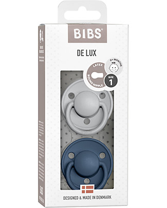 Bibs Set of 2 De Lux Pacifiers - Cloud & Steel Blue - Natural Latex - BPA & PVC free - Made in Denmark Dummies & Soothers