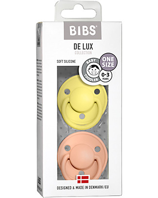 Bibs Set of 2 De Lux Pacifiers - Peach & Sun - Silicone - BPA & PVC Free - Made in Denmark Dummies & Soothers