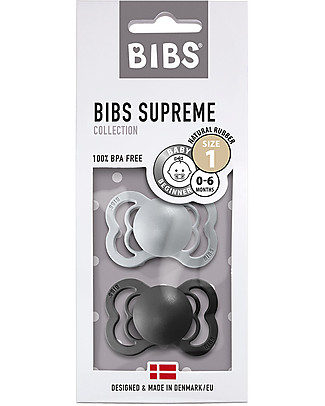 Bibs Set of 2 Supreme - Cloud & Black - Natural Latex - BPA & PVC free - Made in Denmark Dummies & Soothers