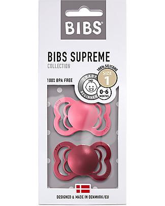 Bibs Set of 2 Supreme - Coral & Ruby - Silicone - BPA & PVC free - Made in Denmark Dummies & Soothers