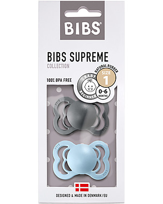 BIBS Set of 2 Supreme - Iron & Baby Blue - Natural Latex - BPA & PVC free - Made in Denmark Dummies & Soothers