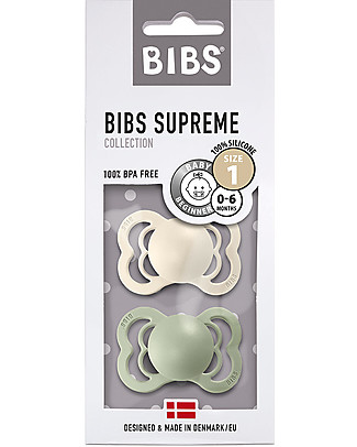 Bibs Set of 2 Supreme - Ivory & Sage - Silicone - BPA & PVC free - Made in Denmark Dummies & Soothers