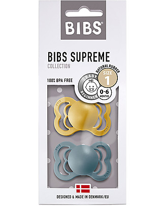 BIBS Set of 2 Supreme - Mustard & Petrol - Natural Latex - BPA & PVC free - Made in Denmark Dummies & Soothers