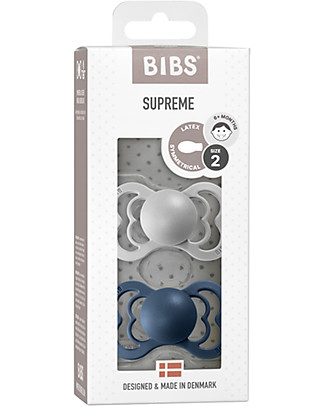 Bibs Set of 2 Supreme Pacifiers- Cloud & Steel Blue - Natural Latex - BPA & PVC free - Made in Denmark Dummies & Soothers