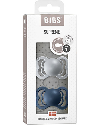 Bibs Set of 2 Supreme Pacifiers- Cloud & Steel Blue - Silicone - BPA & PVC free - Made in Denmark Dummies & Soothers