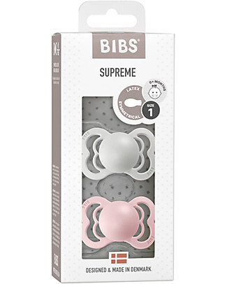 Bibs Set of 2 Supreme Pacifiers - Haze & Blossom - Natural Rubber - Made in Denmark - with Round and Light Face Mask - BPA & PVC Free Dummies & Soothers