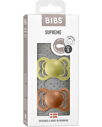 Bibs Set of 2 Supreme Pacifiers - Meadow & Earth - Natural Rubber - Made in Denmark - with Round and Light Face Mask - BPA & PVC Free Dummies & Soothers