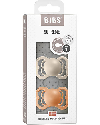 Bibs Set of 2 Supreme Pacifiers- Vanilla & Peach - Silicone - BPA & PVC free - Made in Denmark Dummies & Soothers