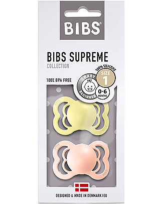 BIBS Set of 2 Supreme - Sunshine & Peach Sunset - Silicone - BPA & PVC free - Made in Denmark Dummies & Soothers