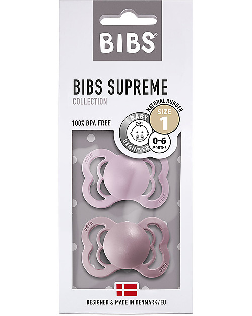 BIBS Supreme Pacifier - Symmetrical Nipple in Latex - Set of 2 - Dusky Lilac and Heather - BPA & PVC Free Dummies & Soothers