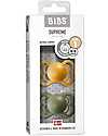 BIBS Supreme Pacifier - Symmetrical Nipple in Latex - Set of 2 - Honey Bee and Olive - BPA & PVC Free Dummies & Soothers