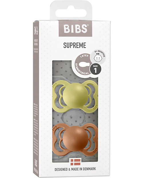 BIBS Supreme Pacifier - Symmetrical Nipple in Latex - Set of 2 - Meadow and Earth - BPA & PVC Free Dummies & Soothers