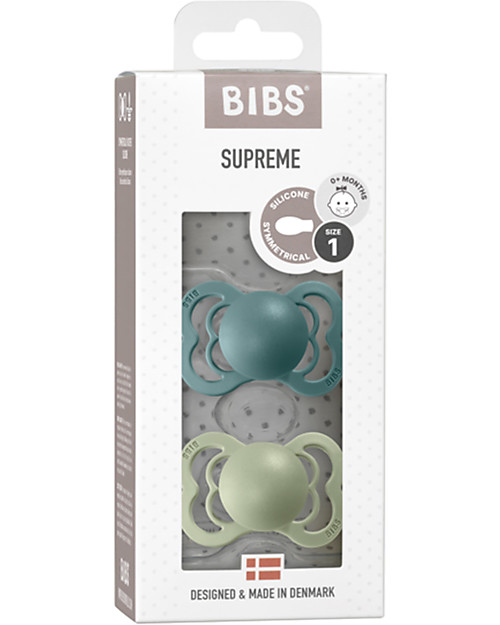 BIBS Supreme Pacifier - Symmetrical Nipple in Silicone - Set of 2 - Island Sea and Sage - BPA & PVC Free Dummies & Soothers