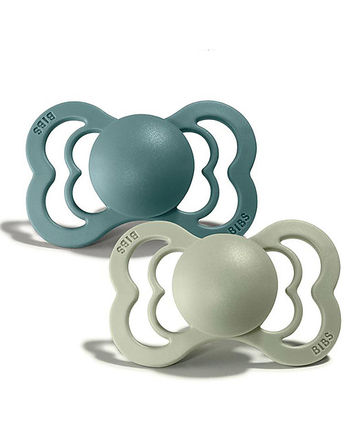 BIBS Supreme Pacifier - Symmetrical Nipple in Silicone - Set of 2 - Island Sea and Sage - BPA & PVC Free Dummies & Soothers