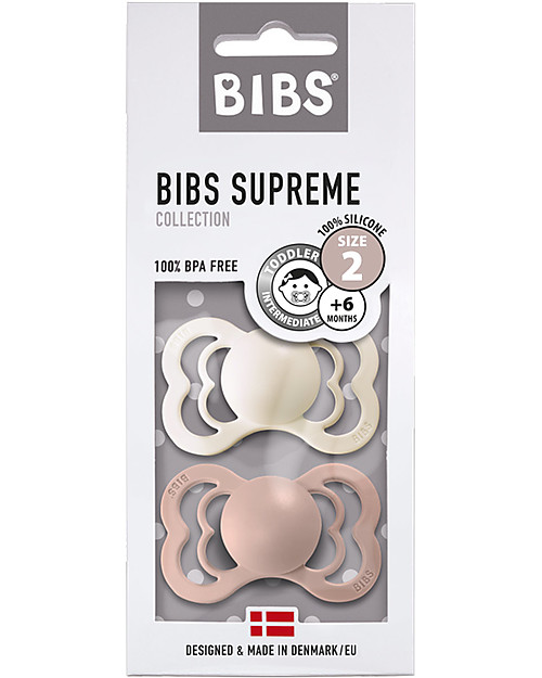 BIBS Supreme Pacifier - Symmetrical Nipple in Silicone - Set of 2 - Ivory and Blush - BPA & PVC Free Dummies & Soothers