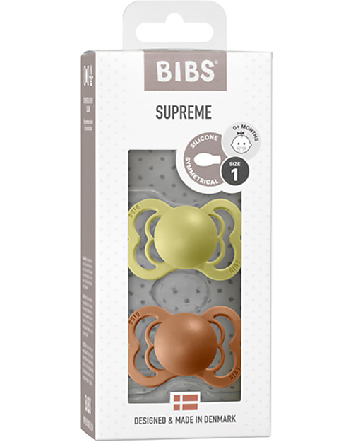 BIBS Supreme Pacifier - Symmetrical Nipple in Silicone - Set of 2 - Meadow and Earth - BPA & PVC Free Dummies & Soothers