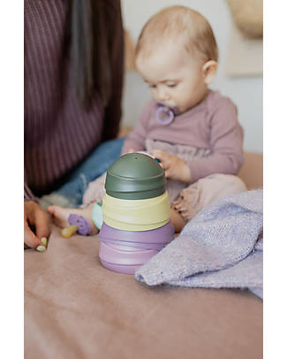 BIBS Wobbly Tower - Bright Rainbow - 100% Safe and Food-grade Material Story Making Games
