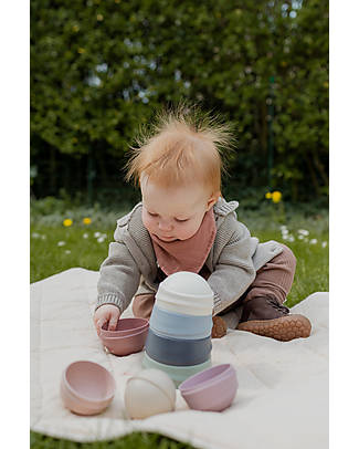 BIBS Wobbly Tower - Pastel Rainbow - 100% Safe and Food-grade Material Story Making Games