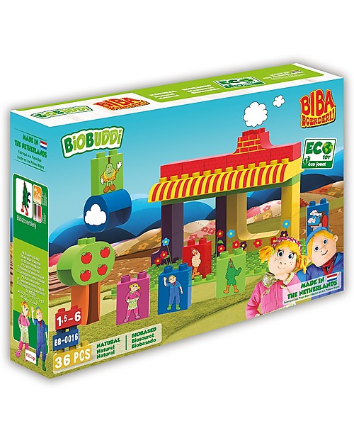 BioBuddi Eco-friendly Building Blocks Biba Farm, The Farm - 36 blocks Wooden Blocks and Construction Sets