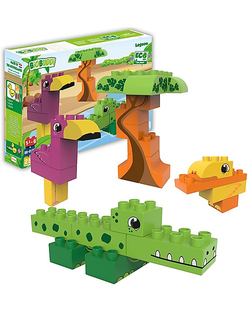 BioBuddi Eco-friendly Building Blocks Wildlife 3 in 1, Lagoon - 25 blocks Wooden Blocks and Construction Sets