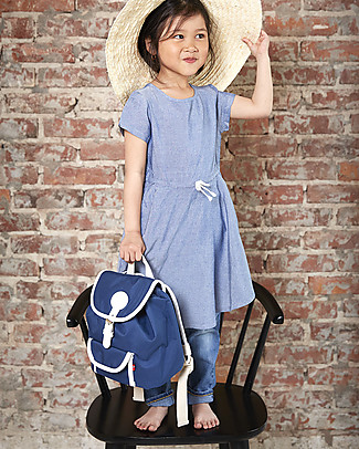Blafre Children Backpack 3-5 years, Blue - Water-Repellent, real leather details Small Backpacks