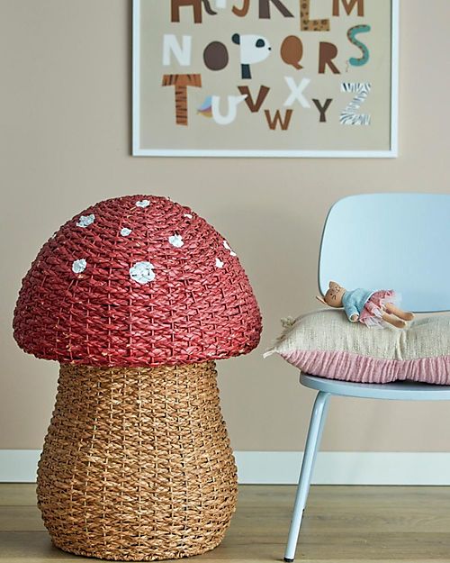 Bloomingville Basket with Lid - Red Mushroom Wicker Basket