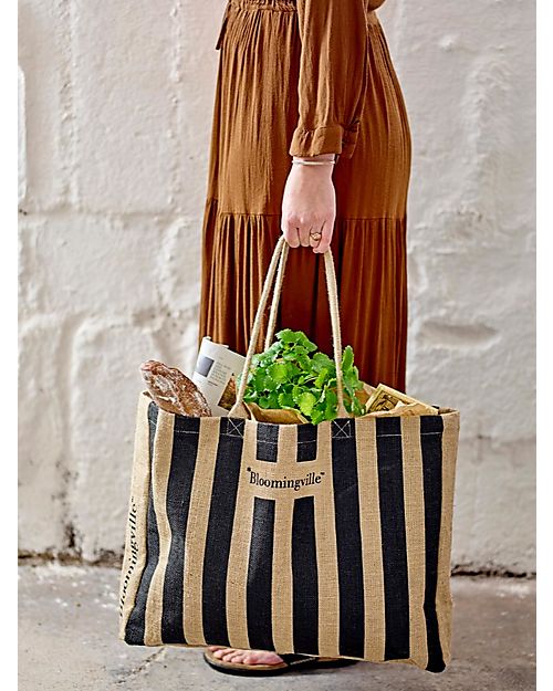 Bloomingville Bergamo Shopping Bag - Black - Jute Tote Bags