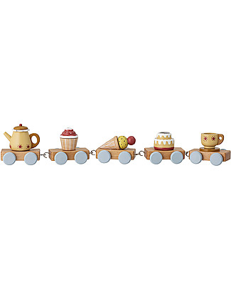 Bloomingville Birthday Train, 5 Wagons of Gifts - Beech wood Wooden Toy Cars, Trains & Trucks