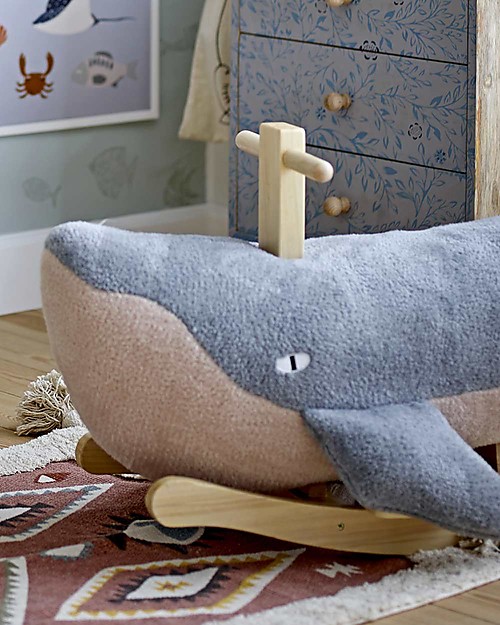 Bloomingville Blue Rocking Whale - Poplar Wood Rides On