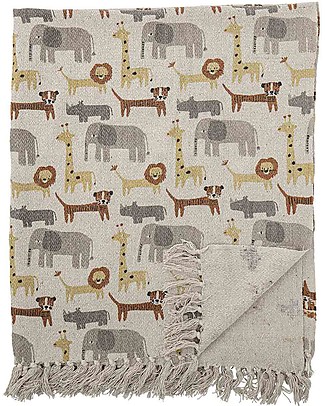 Bloomingville Brett Throw with Tassels - Brown - Animals - Recycled cotton Blankets