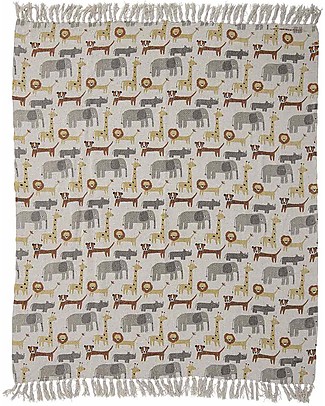 Bloomingville Brett Throw with Tassels - Brown - Animals - Recycled cotton Blankets