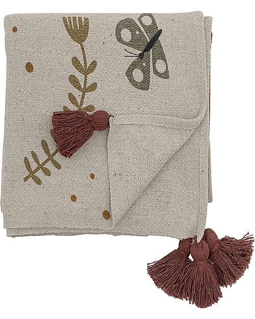 Bloomingville Bryan Baby Throw - Brown - Flowers -  Recycled Cotton - 160x130 cm Muslin Swaddle