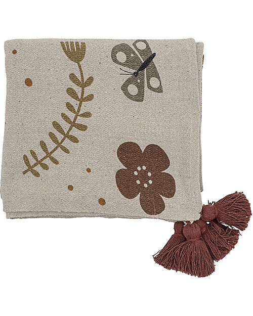 Bloomingville Bryan Baby Throw - Brown - Flowers -  Recycled Cotton - 160x130 cm Muslin Swaddle