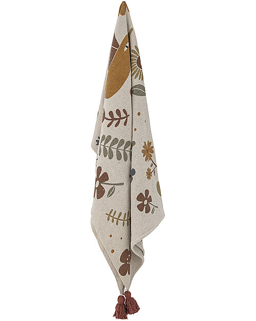 Bloomingville Bryan Baby Throw - Brown - Flowers -  Recycled Cotton - 160x130 cm Muslin Swaddle