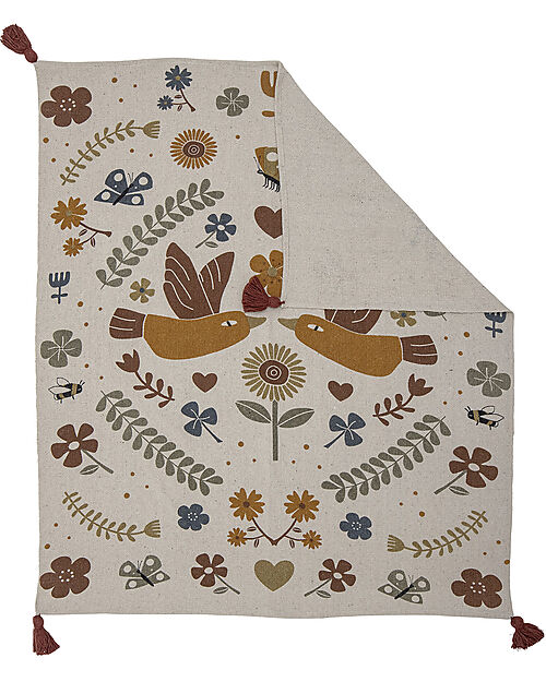 Bloomingville Bryan Baby Throw - Brown - Flowers -  Recycled Cotton - 160x130 cm Muslin Swaddle