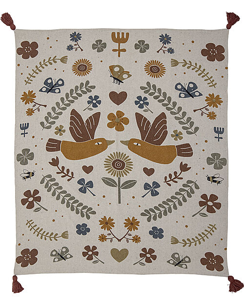 Bloomingville Bryan Baby Throw - Brown - Flowers -  Recycled Cotton - 160x130 cm Muslin Swaddle