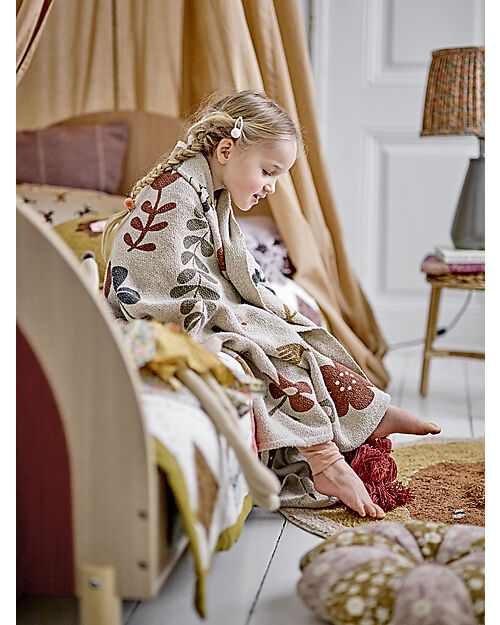 Bloomingville Bryan Baby Throw - Brown - Flowers -  Recycled Cotton - 160x130 cm Muslin Swaddle