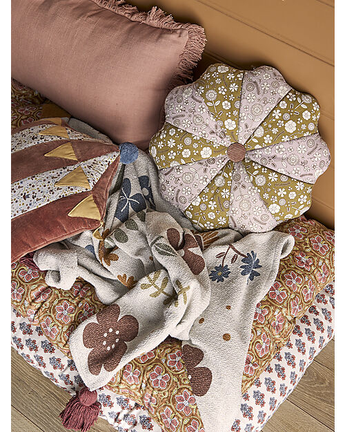 Bloomingville Bryan Baby Throw - Brown - Flowers -  Recycled Cotton - 160x130 cm Muslin Swaddle
