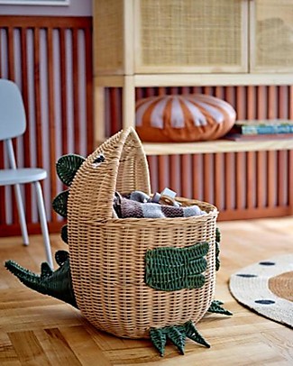 Bloomingville Eddi Storage Basket - Natural - Dinosaur - Rattan Fiber Wicker Basket