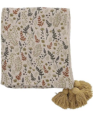 Bloomingville Filipa Plaid Throw - Flowers - Yellow - Recycled Cotton Blankets
