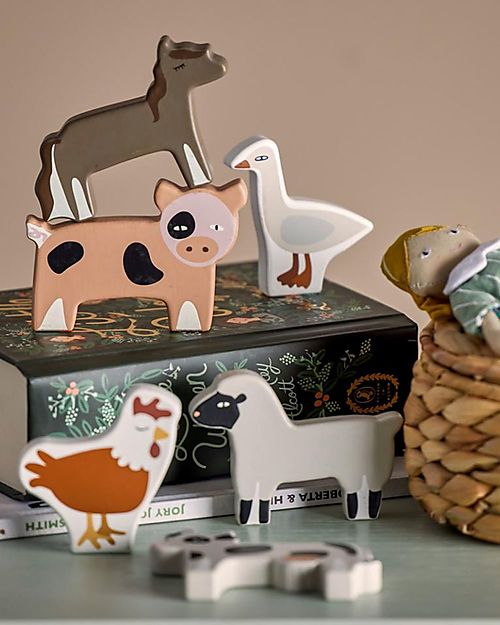 Karlo Farm Animals Set Gray MDF Wood 6 Pieces