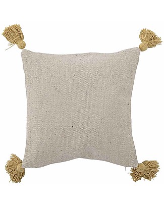 Bloomingville Squared Cushion with Tassels 40x40cm - Flowers - Yellow - Recycled Cotton Cushions