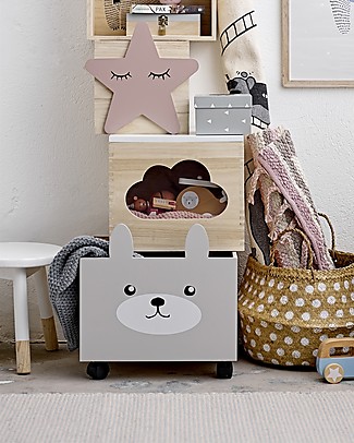 Bloomingville Storage Box with Wheels, Rabbit - Paulownia Wood Toy Storage Boxes