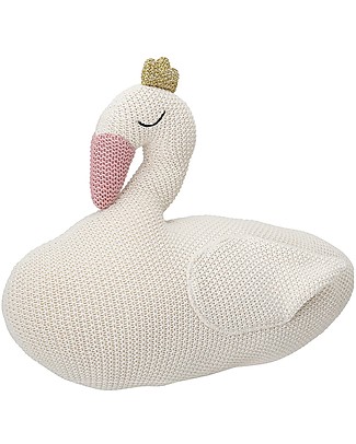 Bloomingville Swan Cotton Knitted Toy, White - 28 cm Cushions